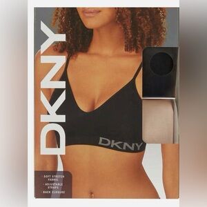 DKNY Seamless Bra 2-Pack Black/Sand (Soft stretch/Adjustable) NEW IN BOX